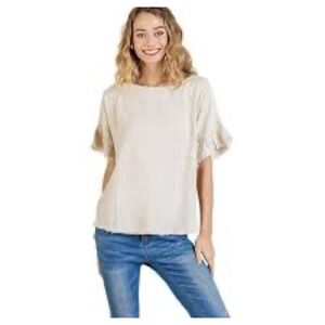 Homebody Gauzy Floral Back Insert Linen Cotton Top Medium Cream Boho‎ Fringe